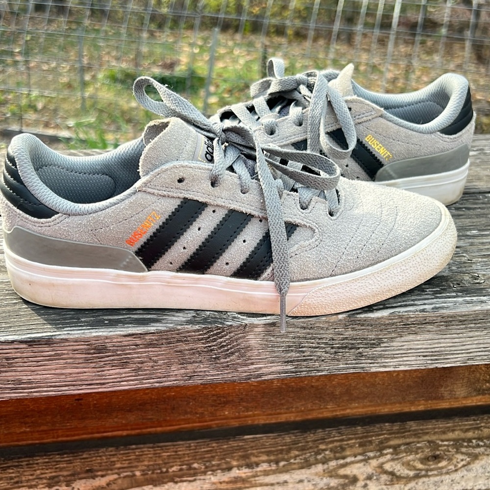 Grey suede adidas Busenitz skate shoes